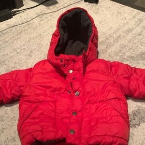 # 004 Red Puffer Jacket with Hood